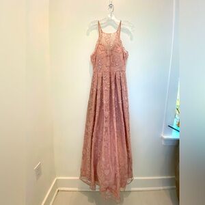 Morgan&Co. Maxi Blush Pink Sequin Lace Gown Party Prom Wedding Princess Elegant